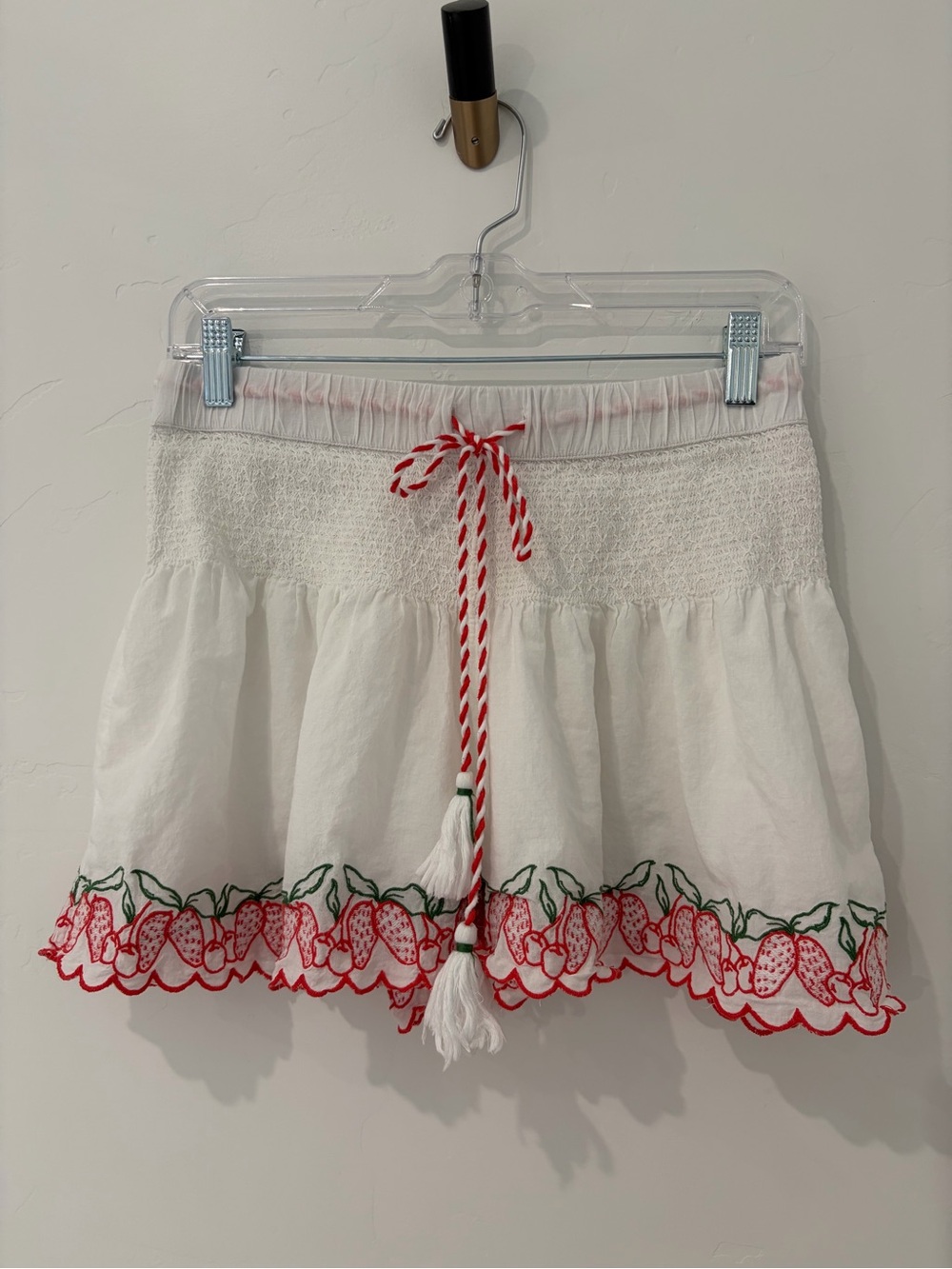 Joie White Cotton Mini Skirt Strawberry Embroidered Boho Size S